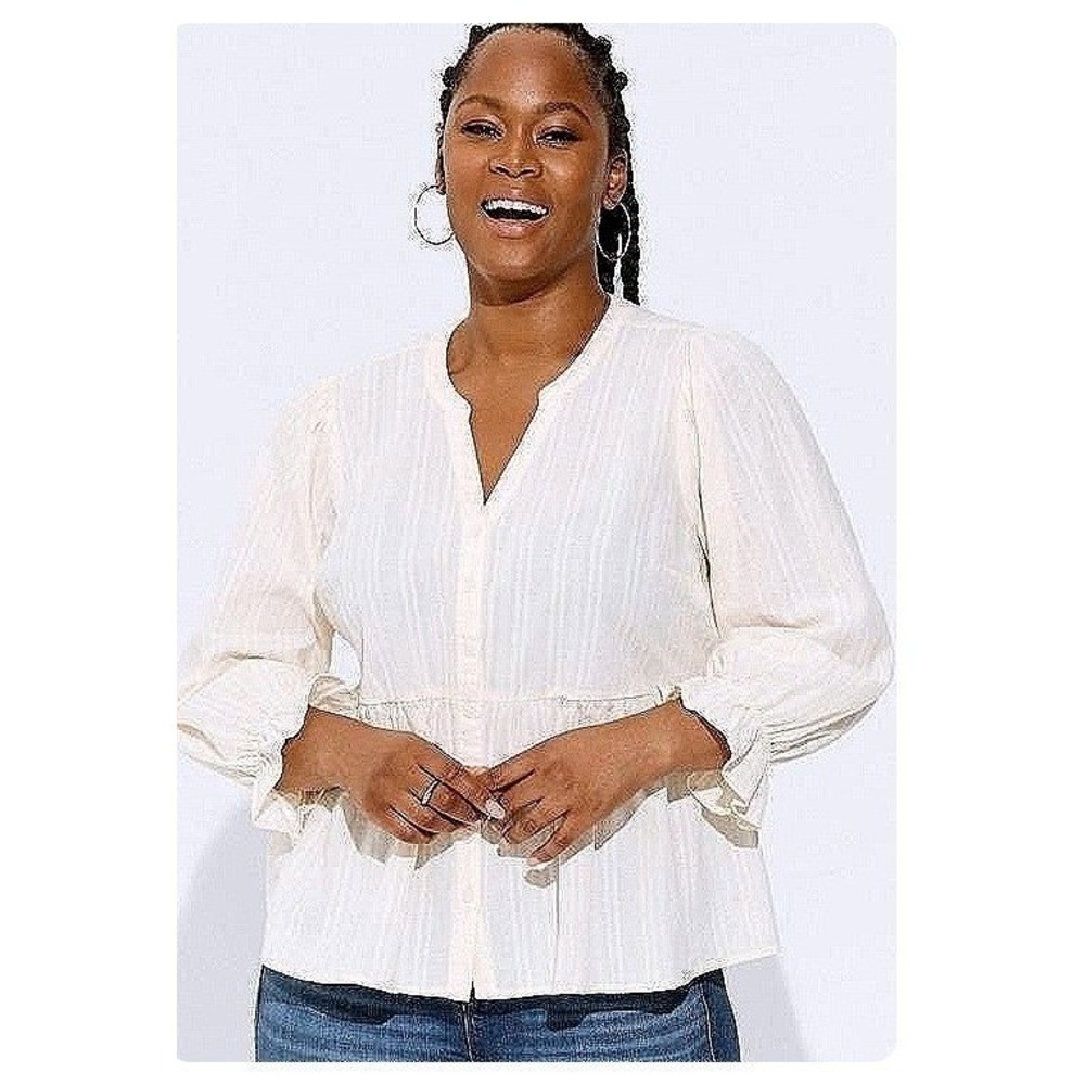 NWT Torrid Cotton Button Up Blouse Long Sleeve Top 2X